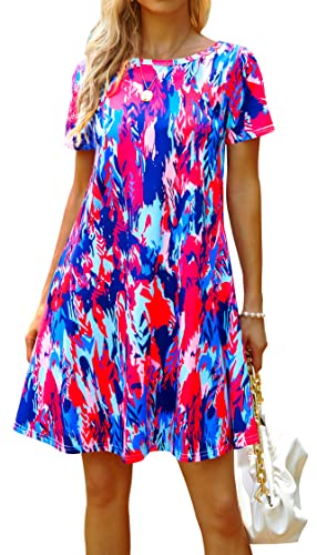 Image of Casual Summer Dresses for Women Beach Sun Dress Short Sleeve Tshirt Dress with Pockets