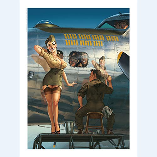 Affiche HUGAULT Pin up Avion illustration signée de collectionneur 30x40cm