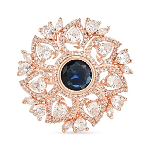 Image of I Jewels Rose Gold Plated Valentines Special Stylish Fashionable Design Floral CZ American Diamond Adjustable Finger Rings For Women & Girls (FL241)