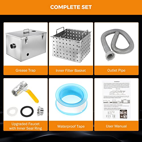 Beamnova Commercial Grease Trap 8Lbs Stainless Steel Interceptor Top Inlet For Restaurant Home Kitchen Tools #TOP3