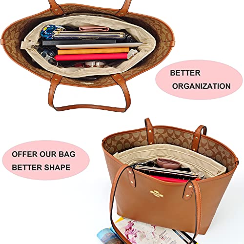 Time Wing Handbag Tote Purse Organizer Insert Bag Liner Shaper Pocketbook Divider Zipper 11 Pockets Compartments X Large Beige #TOP4