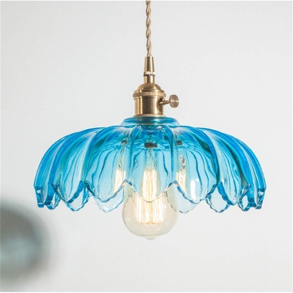 KXEcoLife Nordic Restaurant Bar Ceiling Light - Height Adjustable Hanging Lighting Fixture Crystal Chandelier Corridor Bedroom with E27 Copper Main Lamp/Azul