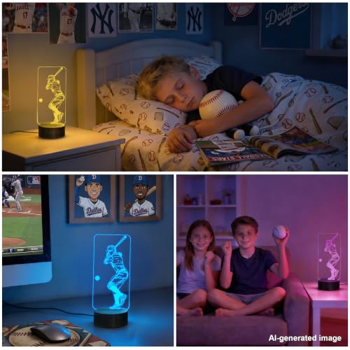 Image of FULLOSUN Baseball 3D Night Light, Sport Gifts Bedside Lamp for Xmas Holiday Birthday Fathers Gifts for Baseball Fan with Remote Control 16 Colors Changing + 4 Changing Mode + Dim Function