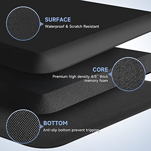 4/5 Inch Thick Kitchen Mats for Floor, StepRite Kitchen Rug for Standing Desk, Non-Slip, Thicker, Stain Resistant, Water Resistant, Comfort Anti Fatigue Floor Mat for Home, Kitchen, Office - Black