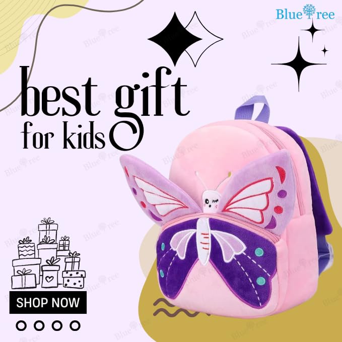 Image of blue tree Cute Kids Backpack Toddler Bag Plush Animal Cartoon Mini Travel Bag for Baby Girl Boy 1-6 Years, Ideal for Gifting for Kids