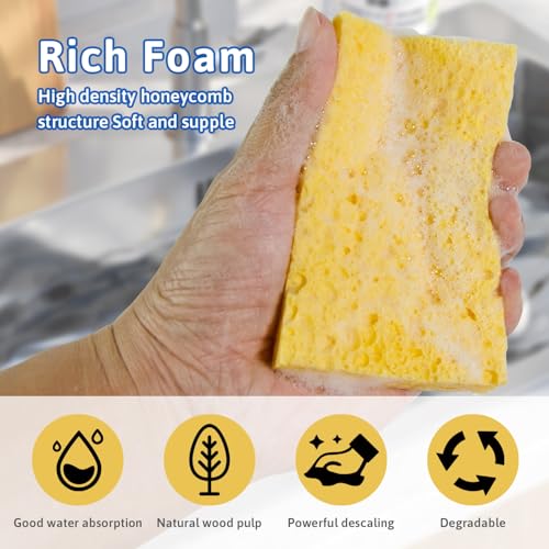 Image of Multi-Use Cellulose Kitchen Sponges Compressed Cellulose Sponges, Non-Scratch, Dish Sponge for Kitchen Bathroom Cars, Funny Cut-Outs DIY (2, Green)