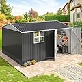 AirWire 10X12 FT Outdoor Storage Shed, Metal Garden Shed with Updated Lockable Doors and Frame Structure, Large Tool Sheds for Backyard Garden Patio Lawn,Black