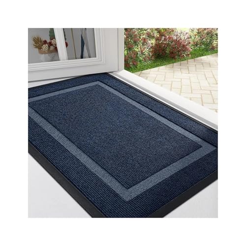 屋外用ドアマット、屋内玄関用ドアマット オールシーズン対応 ゴム製 ホームフェード ロープロファイル イージードアマット(Blue,82 x 120 cm (Rectangular))