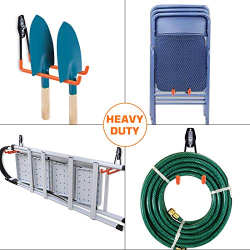 Augtarlion 4 PACK Garage Storage Utility Hooks, Double Heavy Duty Ladder Hangers, Garage Wall Hooks for Hanging Ladder, Hoses, Bike, Folding Chairs, Garage Garden Large Tool Organizer