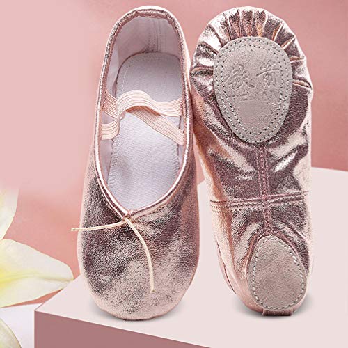 EXCEART Girls Pu Leather Dancing Shoes Non- Design Cross Elastic Band for Performance Comfortable and Chic for Parties and Daily Wear Pink4