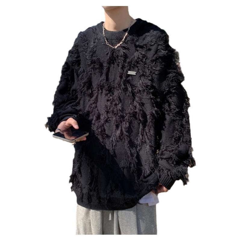 Men's Pullover Sweaters Grunge Crew Neck Distressed Sweater Y2k Sweaters Goth Vintage Oversized Sweater Men