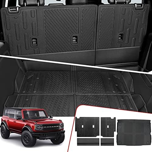 Cargo Liner Rear Trunk Mat Fit 2021 2022 2023 Ford Bronco 4 Door Trunk Mat Backrest Mats Back Seat Cover TPE All Weather for Bronco Accessories