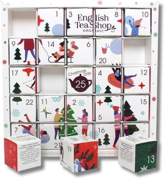 Organic White Ornaments Advent Calendar Puzzle 25 Loose Leaf Tea Pyramid Bags
