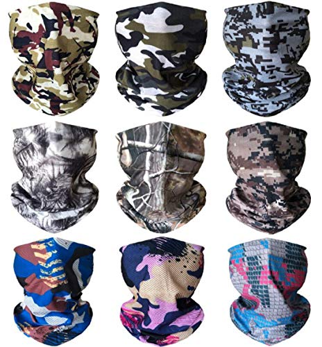 Kingree 9PCS Magic Scarf Elastic Seamless Bandana UV Resistence Sport Headwear (Army&Camouflage)
