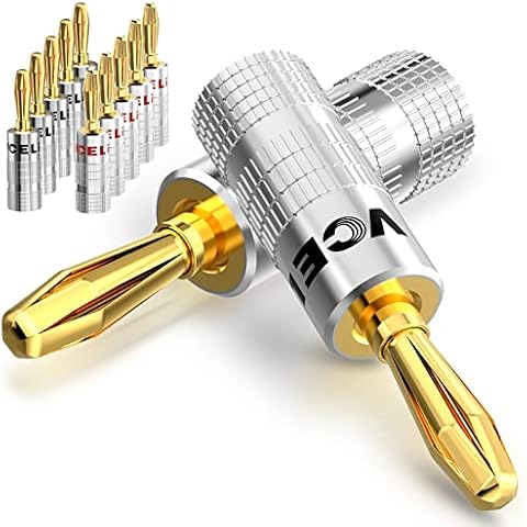 VCELINK Banana Plugs 6 Pairs/12 PCS, Gold Plated 4mm Speaker Connectors for Speaker Wire, Sockets, Amplifier, Dual-Screw Type in Red & Black Cover