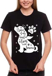 Personalized Memorial T-Shirt for Dog Lovers Family Loss of Pet A Piece of Heart Lives in Heaven Dog Memorial Custom Name Pet Remembrance Gifts Short Sleeve Tee Shirt for Anniversary Multi Color
