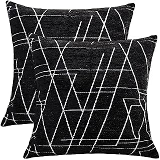MERNETTE Pack of 2, Chenille Soft Decorative Square Throw Pillow Cover Cushion Covers Pillowcase, Home Decor Decorations For Sofa Couch Bed Chair 18x18 Inch/45x45 cm (Striped Orange)