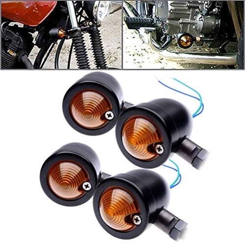 YC 4x Motorcycle Turn Signals Light Bulb Indicators Blinkers Custom Black Anodized Billet Aluminum Bullet Shape