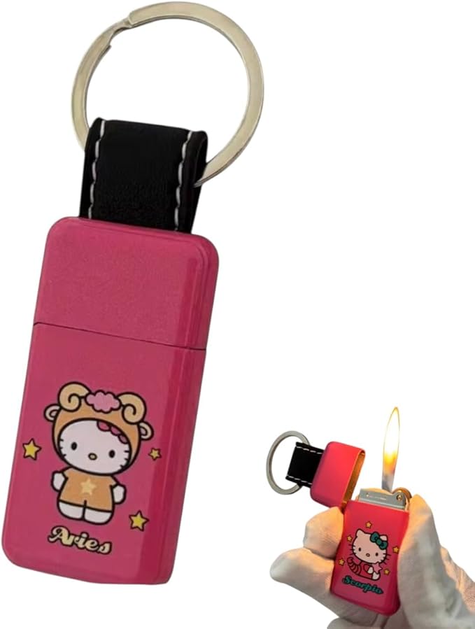 NIVEK Keychain Lighter Horoscope Kitty Cat Y2k 12 Consetellations Astrology Zodiac Birth Signs Kawaii Accessories, Portable Refillable (Aries)