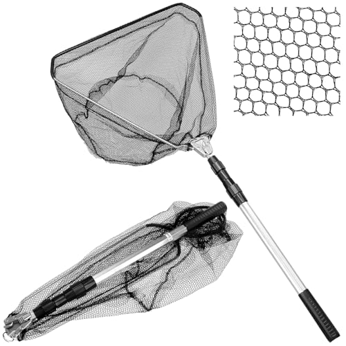 QWORK® 1.5 m Épuisette de pêche télescopique Pliable avec Manche en Alliage d'aluminium, idéale pour Tous Les Types de pêche.