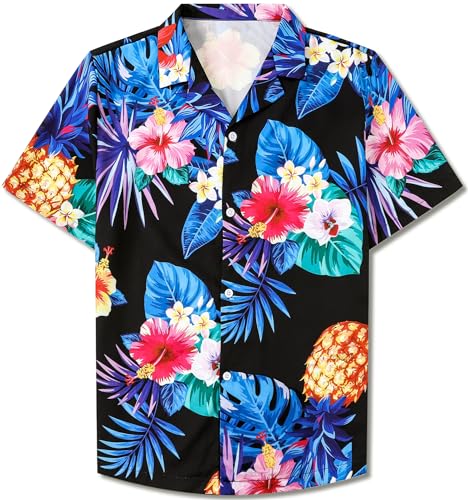 Image of SANGTREE Girls & Women's Hawaiian Shirts Button Down Short Sleeve Floral Tropical Shirt Beach Vacation Blouse Tops