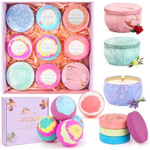 Bath Bombs for Women Gift Set - 5 Large Bath Bombs with 4 Shower Steamers & 3 Scented Candles for Women - with Essential Oils to Moisturize Dry Skin, Birthday/Thanksgiving/Christmas Gifts for Women Cover