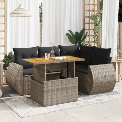 Snsowed Juego de sofás jardín con Cojines 5 pzas ratán sintético Gris, Set De Jardin Exterior, Muebles De Jardin, Muebles Jardin Exterior, Conjunto Mueble Jardin - 3327259