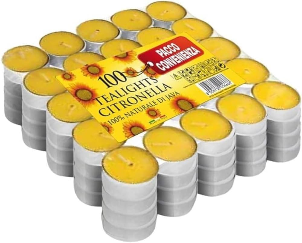 Yellow Citronella Tealight Candles - Mosquito Fly Insect Repeller - Wax Real Flame - Summer Candles for Indoor Outdoor (Pack of 100)