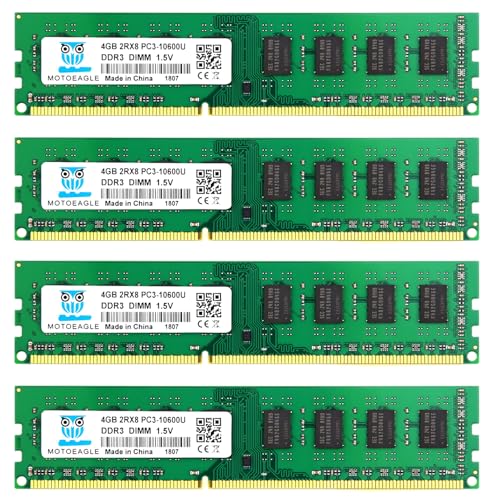 Motoeagle16GB Kit (4 X4GB) PC3-10600U DDR3 1333MHz UDIMM RAM, 4GB DDR3 DIMM Memory, CL9 1.5V 240-Pin Desktop 2RX8