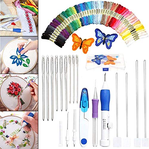 COPYLOVE Embroidery Pen Punch Needles Magic Embroidery Pen Set 50 Color Rainbow Embroidery Thread Embroidery Kits, Punch Needle Kit Knitting Sewing Tool for Embroidery DIY Threaders Sewing