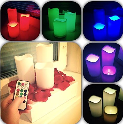 Flameless Candles: Set of 3, Color Changing + Free Bag of Rose Petals – Flickers and Light Mode Function. – Avoid Dangerous Accidents and Still Give Your Home A Gorgeous Look – Built-in 8hr & 4hr Timer, Multi-color, Remote Controlled – Use Indoors or Outdoors – Total Satisfaction Guaranteed!