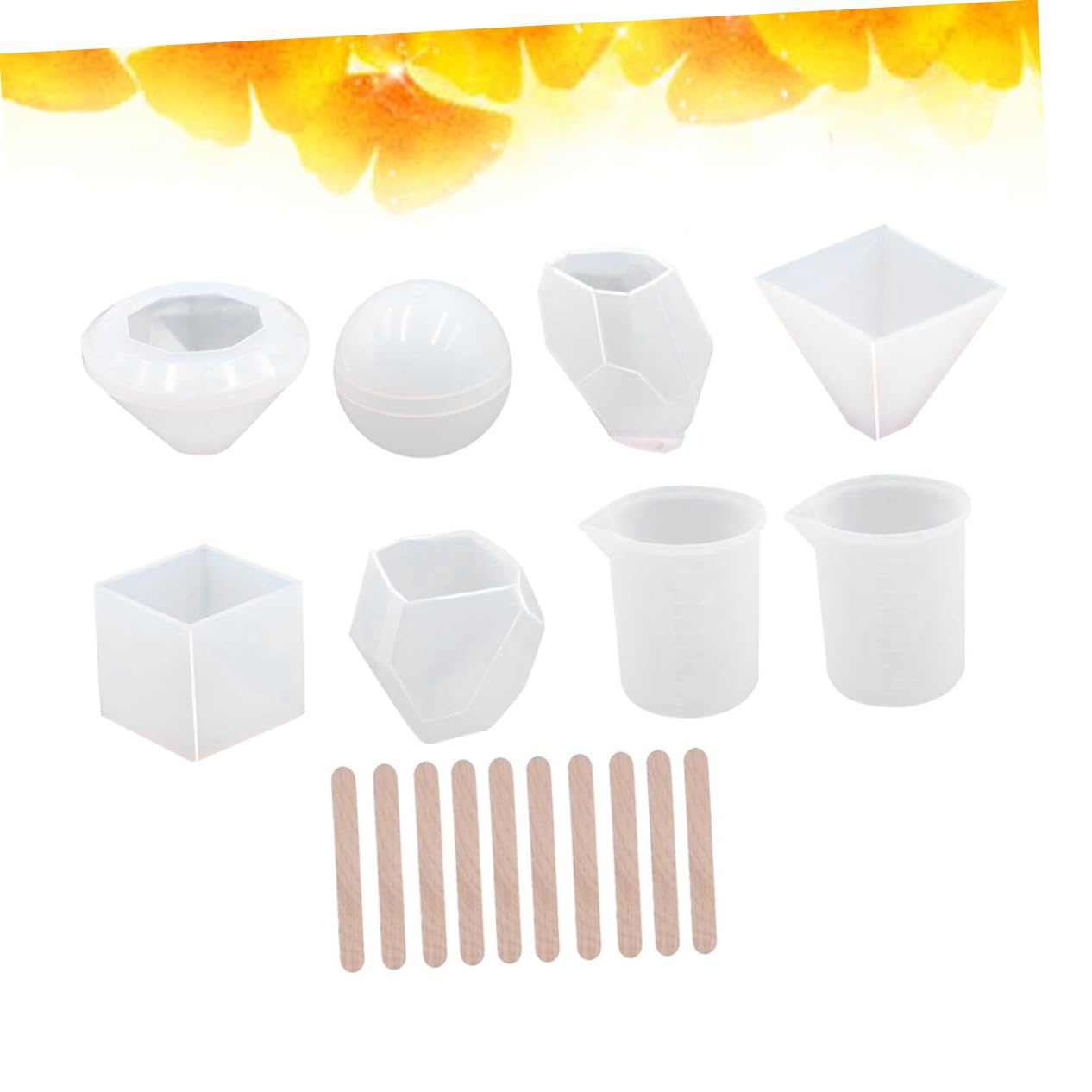 Anneome 18stücke Transparente Harz-silikongießformen Diy-schmuckformen Kugelform Kubische Diamantpyramide Mit Messbecher Und Holzstäben