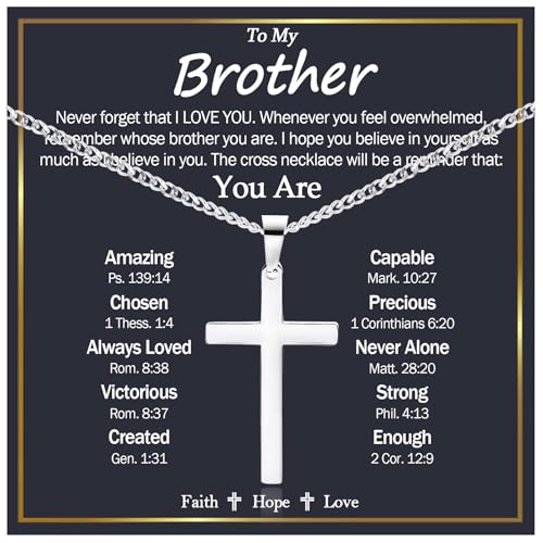 EPIRORA Cross Necklaces Gifts for Men Him, Stainless Steel Cross Necklace Cuban Chain Pendant Necklace Gifts for Son Grandson Brother Nephew Mens