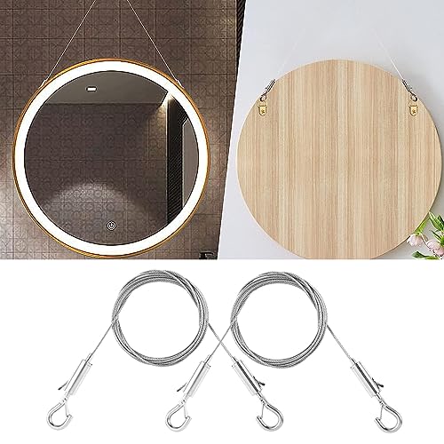 Image of 2Pcs Adjustable Picture Hanging Wire with Hook, Mirror Frame Photo Frame Lanyard, Heavy Duty Stainless Steel Wire Rope for Artwork,Hardware, Light Lamp, Billboards,Basket 2pcs 1M