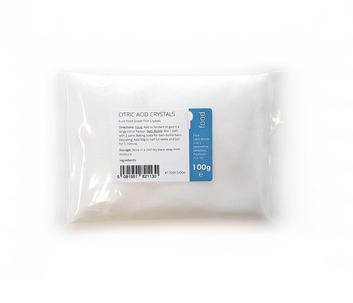Intralabs - Citric Acid Crystals 100g - Purest Food Grade Anhydrous Descaler Bath Bombs Home Brewing