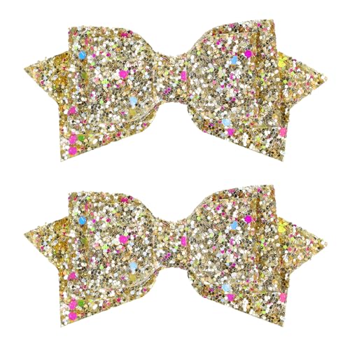 Glitter Sparkling Sequin Hair Bow Alligator Clips 4" Cute Shiny Gold Cheer Barrettes Hairpin for Little Toddler Teen Baby Girls School Kids Women Christmas Gift Accessories