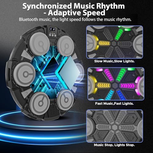 Image of Music Punching Machine for Kids Adults,Bluetooth Wall Mounted Boxing Trainer with Gloves,Rhythm Lights,2 Player Battle Mode,Reaction Training Pad,Home Gym Sport Toys Gifts for Boys Girls Teens 3-12+