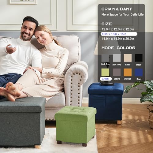 Image of BRIAN & DANY 15 Inches Ottoman with Storage, Square Small Storage Ottoman Foot Rest with Legs, Ottomans Foot Stool for Dorm, Living Room, Entryway (Bright Green)