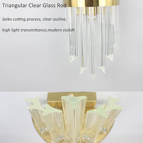 Miniatura 5 de HOLKIRT Juego de 2 apliques de pared de cristal moderno para montaje en pared, lámpara de tocador de baño, acabado dorado