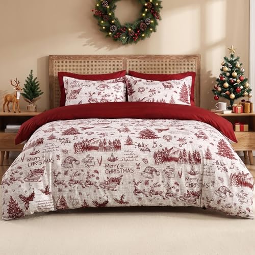 CAROMIO Christmas Duvet Cover Queen Size - Christmas Holiday Printed Duvet Cover Set Soft and Breathable Xmas Decorations Bedding Set (Queen 90x90)