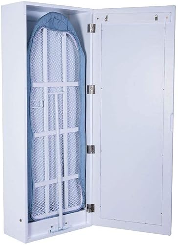 Miniatura 9 de Armario de tabla de planchar montado en la pared, armario plegable integrado con almacenamiento, puerta de espejo, color blanco