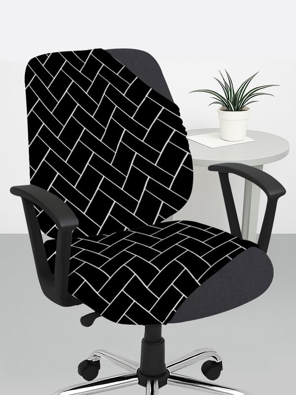 HOTKEI Set of 1 Black Brick 2 Piece Office Chair Cover 200GSM Fabric Stretchable Elastic Polyester Removable Washable Office Computer Desk Executive Rotating Chair Seat Covers Slipcover Protector-image-46