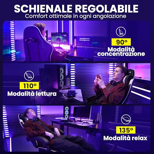 Sedia da Gaming Ergonomica Chair- Poltrona Gaming con Poggiapiedi Poggiatesta e Supporto Lombare Altezza Regolabile 90-135° Sedie Game Capacità di Carico 150 kg Nero - Sedia gaming - Immagine 8