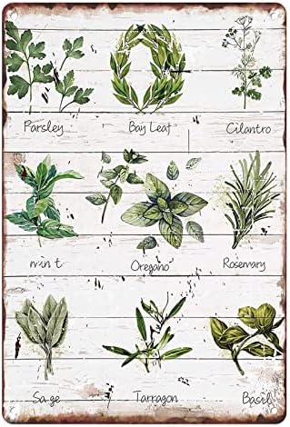 Metal Tin Sign Vintage Herbs Botanical Themed for Home, Kitchen, Living Room, Garden, Bedroom, Office, Hotel, Cafe and Pub Wall Decor 12x8 Inches