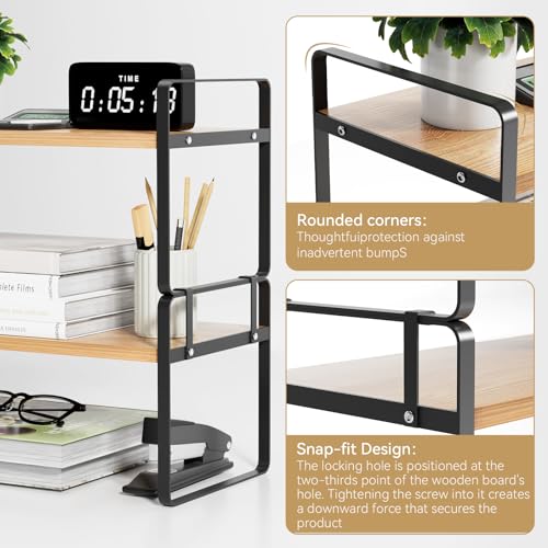 Image of YGYQZ Desk Shelf Organizer for Top of Desk, Detachable 2 Tier Desktop Bookshelf, Wooden Desk Shelves Storage Rack, Small Desktop Shelf for Office Home Dorm, Tabletop Desk Organizer Stand (Black Wood)