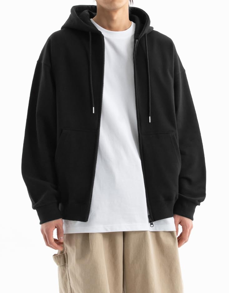Men’s Lightweight Oversized Zip Up Hoodie 240GSM Drop Shoulder Two-Way Zipper Soft Fabric Sweatshirt Jacket2