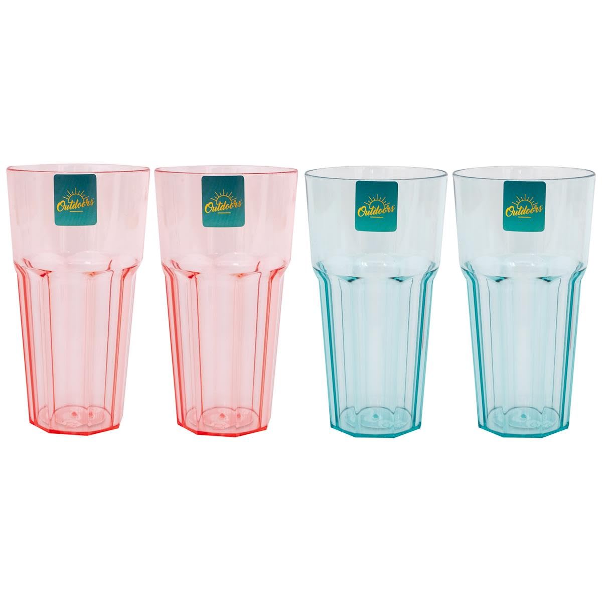 YöL Set of 4 Blue Pink Plastic Tumblers Large Retro Drinks Glasses Summer Outdoor Dining BBQ 475ml