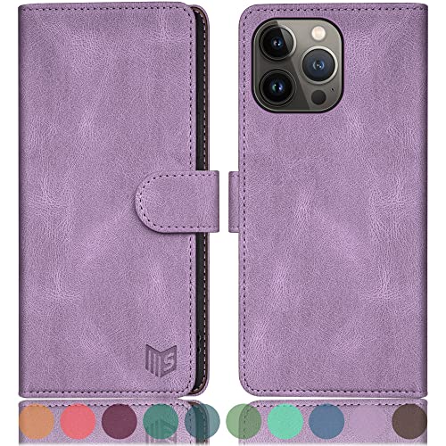 SUANPOT [RFID Schutz für iPhone 12/iPhone 12 Pro 6,1-Zoll Hülle PU Leder Handyhülle Lederhülle Klapphülle Kartenfach Flip Cover für Apple 12 Handy hülle Leather Wallet Phone Case Flieder Lila