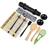 HONZUEN Sushi Maker Kit con Sushi Rolling Mat Palillos Japoneses,10 Piezas DIY Kit para Hacer Sushi Completa en Casa Cocina,Máquina de Sushi de Plastico Bambu para Beginners Adulto Niños(Negro)