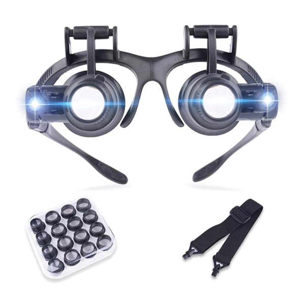asdchZen 2.5X 4X 6X 8X 10X 15X 20X 25X Headband Magnifier Glasses With Led Lamp Light Hands Free Magnifying Glasses Adjustable For Hobby,Electricians,Jewelers,Sewing,Craft,Beauty And E